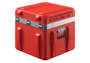 Gefahrgutbehälter aus Kunststoff in Farbe Rot geschlossen